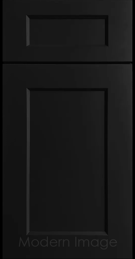 Laguna Black painted Shaker kitchen cabinet door with wide stiles & rails, inside profile and a flat center panel.